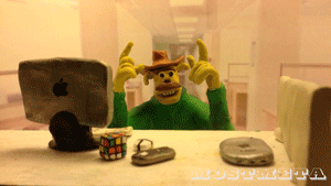 A claymation points both index fingers at the viewer and the caption says U da Man!