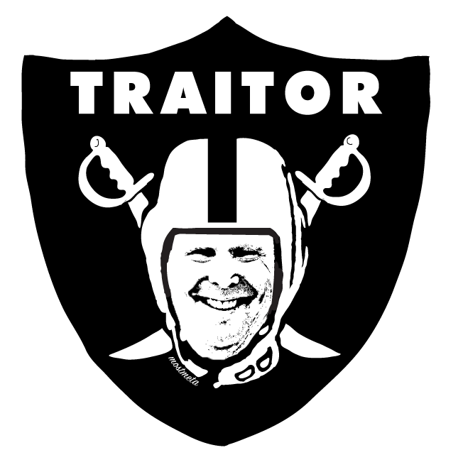 Mark Davis in a Raiders Logo with the Header Traitor instead of Raiders