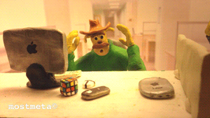 Claymation character holding his hands to his head with an "oh no" facial expression.
