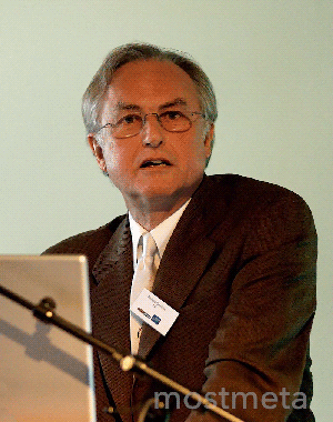 Richard Dawkins, author of the Selfish Gene and the fellow who introduced the word, "meme" speaking at a podium. Midway through the gif, his head turns into a Rare Pepe who has eyes of spinning bitcoin.